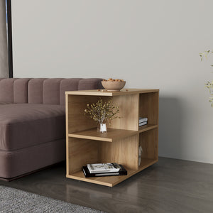 English Elm Latham Modern Side Table with Four Grid Compartments Natural Wood Finish for Living Rooms B092P390621