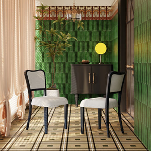 English Elm Black Walnut Finish Upholstered Dining Chairs Set of 2 — Beige Fabric, Thick Padded Seats, Ergonomic Curved Backrest, 250 lb Capacity N842P319127B