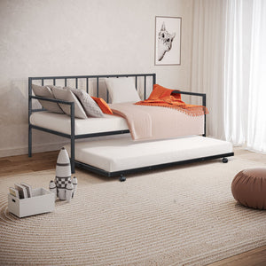 English Elm Contemporary Full-Size Metal Bed Frame with Minimalist Design, Lightweight, Foundation-Free Ease Black 76 L x 18 W x 4 H B2741P364410