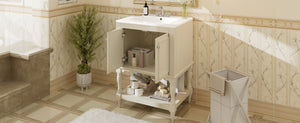 English Elm 24'' French Style Bathroom Vanity with Ceramic Sink Soft Close Cabinet and Drawer Beige N710P411341Y
