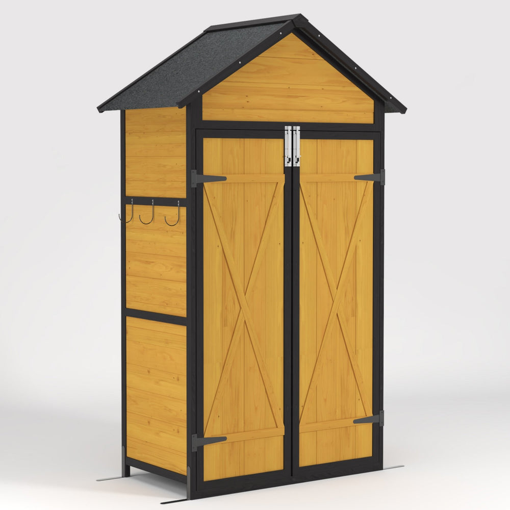 English Elm Outdoor Fir Wood Garden Shed with Locking Doors Shelves Worktable and Waterproof Roof W1850S00007
