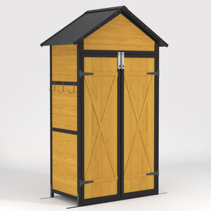 English Elm Outdoor Fir Wood Garden Shed with Locking Doors Shelves Worktable and Waterproof Roof W1850S00007