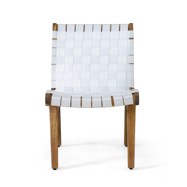 English Elm Outdoor Acacia Hardwood 3 Piece Patio Set with Woven Rope Strap Lounge Chairs 70913.00WHI
