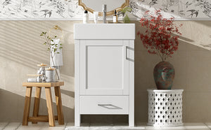 English Elm 20.28'' 20.28" Modern Bathroom Vanity with Ceramic Sink, Solid Wood Frame, Soft-Close Drawer & Cabinet - Space-Saving Design White N729P277755K