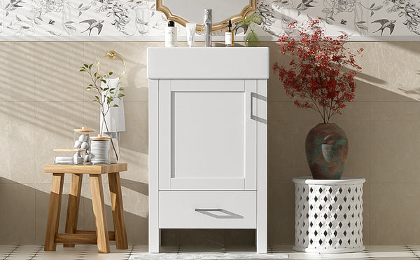 English Elm 20.28'' 20.28" Modern Bathroom Vanity with Ceramic Sink, Solid Wood Frame, Soft-Close Drawer & Cabinet - Space-Saving Design White N729P277755K