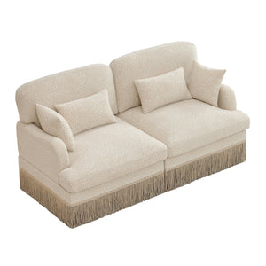 English Elm Comfy Chenille Leopard Print Loveseat with Tassel Trim Modular Sectional for Living Room Beige W5656S00001