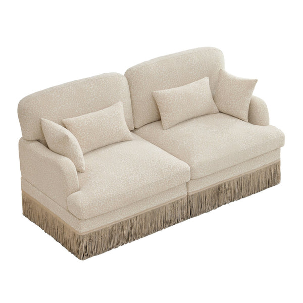 English Elm Comfy Chenille Leopard Print Loveseat with Tassel Trim Modular Sectional for Living Room Beige W5656S00001