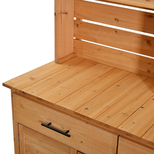 English Elm (assembly Video) Topmax Solid Fir Outdoor Potting Bench Grill Cart with Hutch Storage Natural Wood N717P404333A