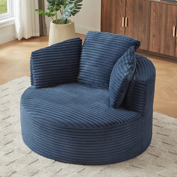 English Elm Compressible Corduroy Round Accent Chair Pocket Spring Cushioned Backrest for Apartments Blue W2339P461270