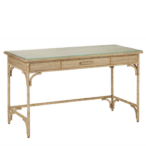 Olisa Rope Desk: Elegant Braided Abaca Design for Stylish Home or Office, 30.5" Height, Glass Top