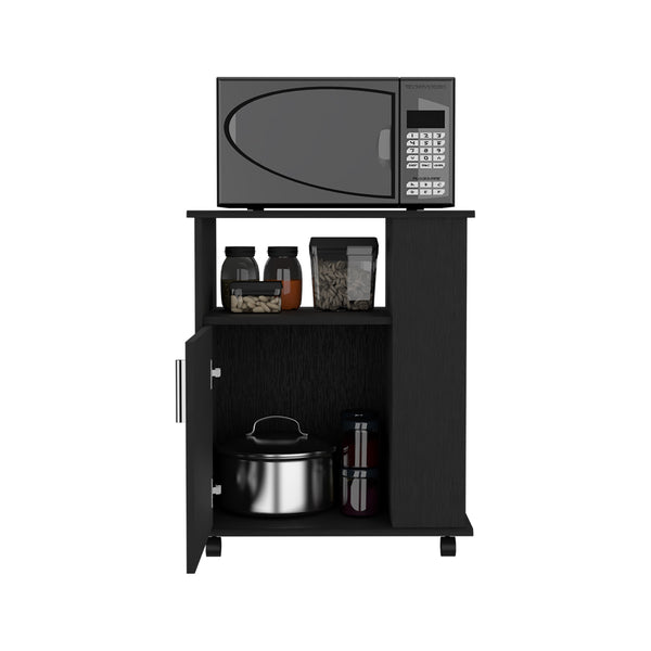 English Elm Kit Mobile Microwave Cabinet with Single Door, Three Side Shelves and Spacious Top for Kitchen Storage Black 30.3 L x 24.8 W x 6.3 H B20091950