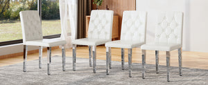 English Elm 4-pack PU dining chairs with ergonomic buckle backrest, high-density sponge seat, gold metal legs elegant luxury White+Silver W1151P295715