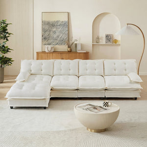 English Elm 138" Chenille Modular Cloud Sectional with Ottoman Deep Seat Lounge Sofa for Apartments W714S01683