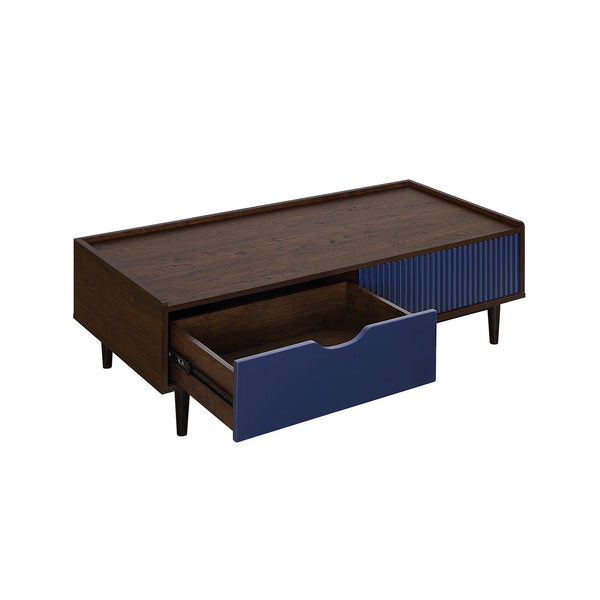 English Elm Duane 47" Coffee Table with Ribbed Wood Grain Laminate, Full-Extension Drawer & Iron Feet Durable Design Navy Blue B365P398089