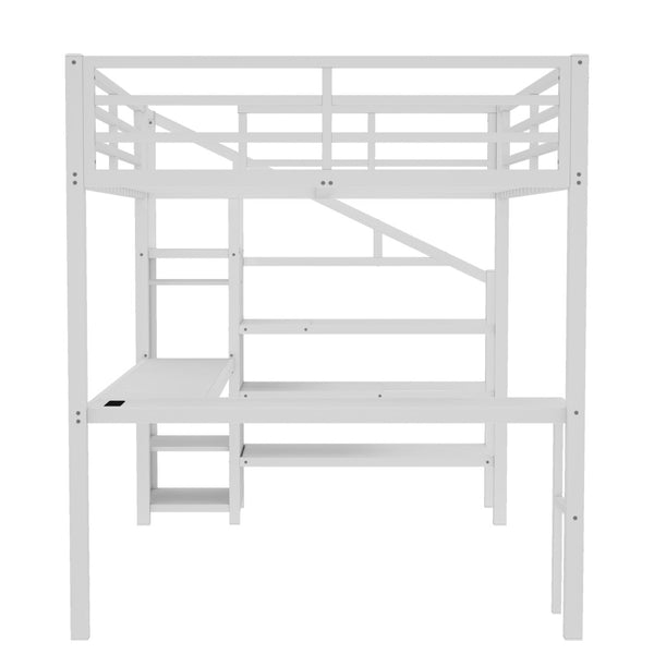 English Elm Queen Size Loft Bed With L-Shaped Desk, Usb Port & Led Lights - Stylish Space-Saving Solution For All W1580S00124-GIGA