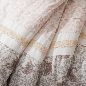 English Elm 9 Piece Cotton Percale Comforter Set – Blush Queen Stylish Shabby-Chic Bedding With Decorative Pillows B03597157