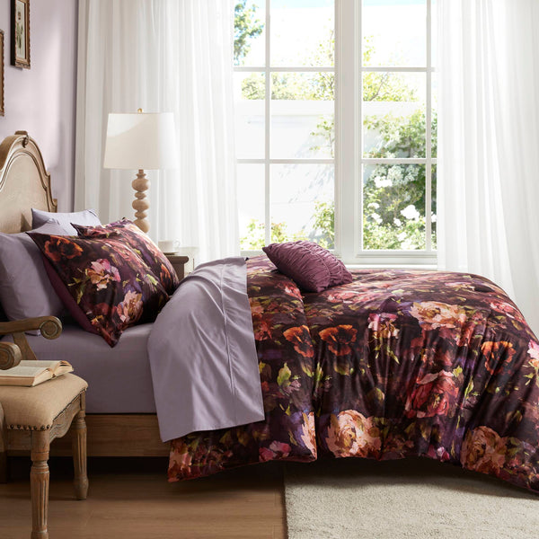 English Elm 4-piece Queen Velvet Floral Comforter Set with Ruched Pillow for Luxe Bedrooms B035P463193