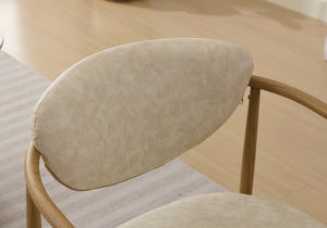 English Elm Beige Woven Fabric Dining Chair Set of Two with Wood Grain Iron Frame for Any Room W3149S00003