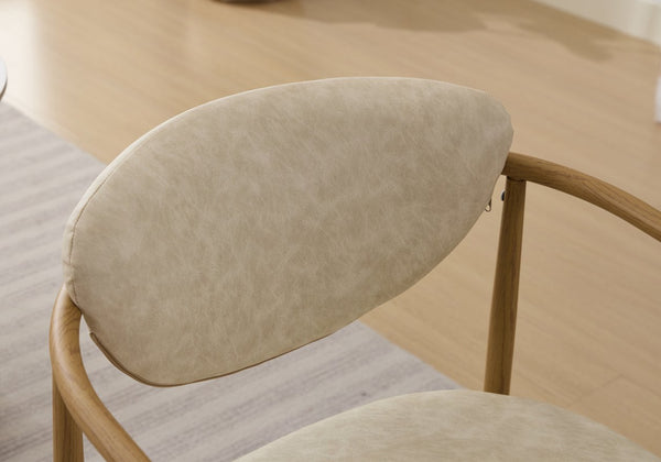 English Elm Beige Woven Fabric Dining Chair Set of Two with Wood Grain Iron Frame for Any Room W3149S00003
