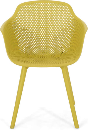 English Elm Christopher Knight Home® - LOTUS Outdoor Dining Chairs Set of 4 – Weather-Resistant Polypropylene with Diamond Pattern Comfort and Durability Yellow 26.75 L x 26.5 W x 24 H N776P243064Y