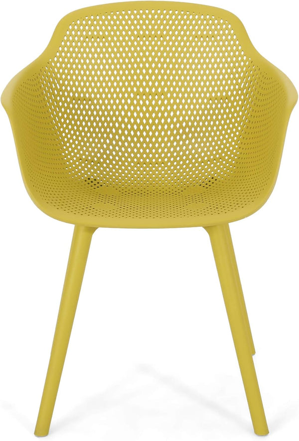English Elm Christopher Knight Home® - LOTUS Outdoor Dining Chairs Set of 4 – Weather-Resistant Polypropylene with Diamond Pattern Comfort and Durability Yellow 26.75 L x 26.5 W x 24 H N776P243064Y