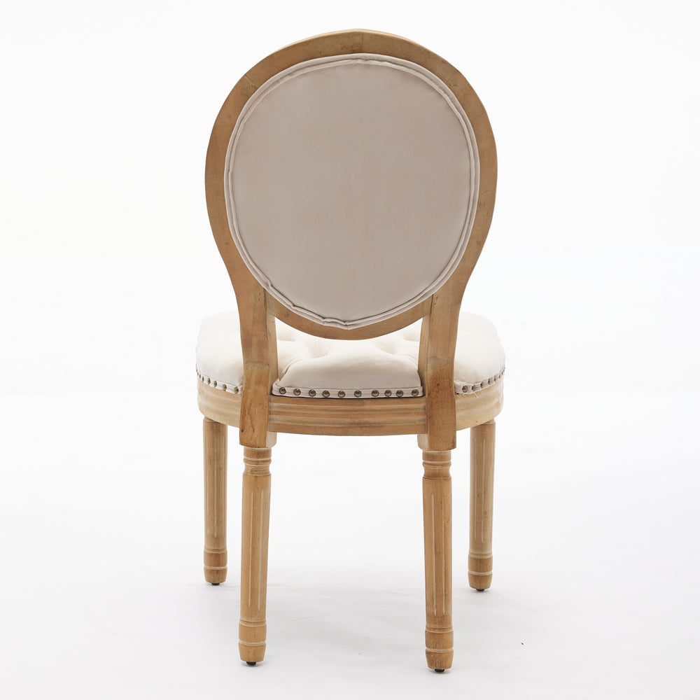 English Elm French Solid Wood Dining Chair with Velvet Upholstery, Nailhead Trim, High-Density Foam & Springs Beige W1143P195870