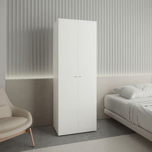 English Elm Home 2 Doors Closet System Armoire with Hanging Rod & Shelf, Compact 66.9" Tall White Storage Solution B200P350352