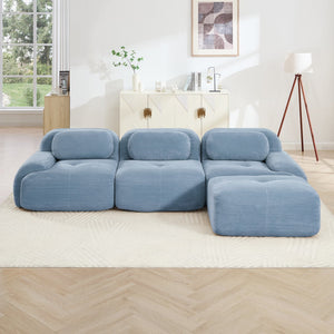 English Elm L-shaped Modular Corduroy Sectional Sofa Ergonomic Low Profile Living Room Seating Blue W714S01249
