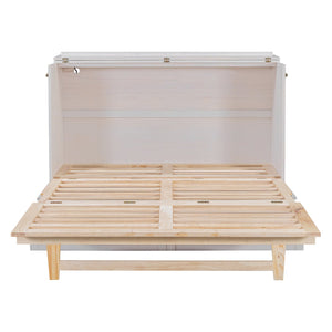 English Elm Queen Murphy Wall Bed with Rattan Panel Cabinet and Storage Drawers for Studio Rooms White LP000676AAK