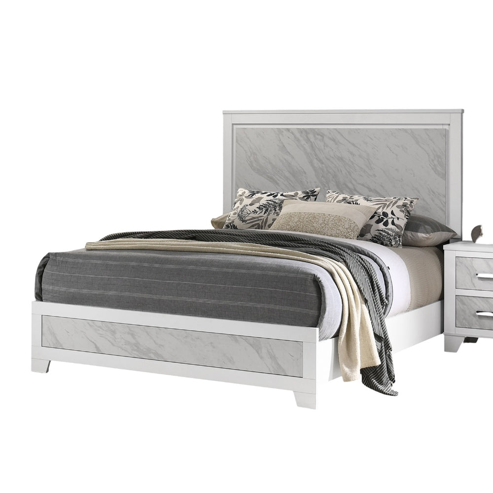 English Elm Contemporary Full Size Bed With Faux Marble Headboard - Elegant White Rubberwood Furniture Set B2741S00712