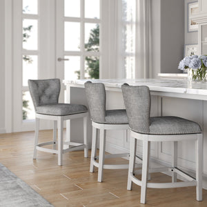 English Elm 26" Tufted Gray Upholstered Swivel Counterstool White Frame for Kitchen Islands B2751P436468