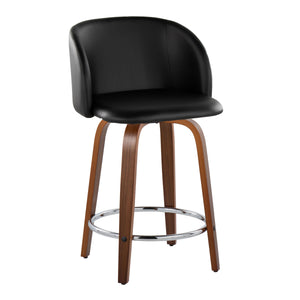 English Elm Fixed-height Swivel Counterstools with Walnut Legs Tufted Faux Leather Seat Set of 2 B202S01744