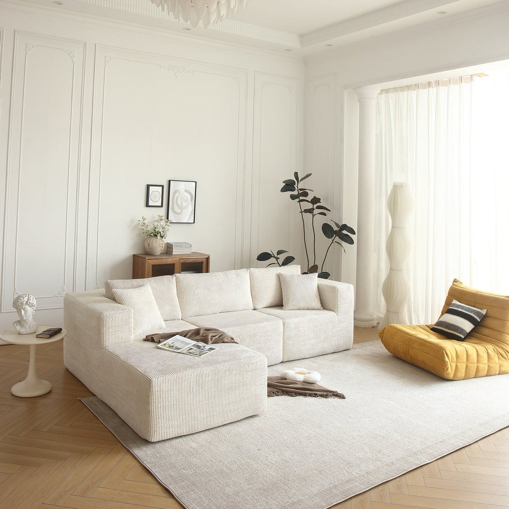 English Elm H613 Modular Sectional Sofa - Mid-Century Modern L-Shaped Couch With Reversible Chaise In Beige W3191S00002