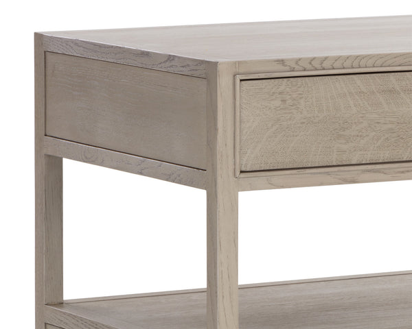 Sunpan Bridgerton Nightstand: Mid-Century Modern Oak Design with Soft Close Drawers and Open Shelf Space