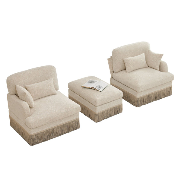 English Elm Comfy Chenille Leopard Print Loveseat with Tassel Trim Movable Ottoman Living Room Beige W5656S00002