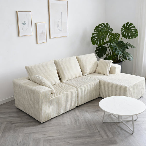 English Elm Corner Modular Sectional Sofa with Plush Fabric Converts to Loveseat or Guest Bed Beige W3064S00001