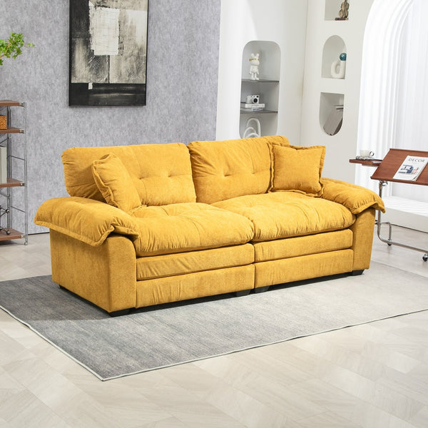 English Elm 84" Chenille Sofa Loveseat with Memory Foam & Pocket Springs, Plush Dual-Layer Comfort, Sturdy Frame Yellow W676S00012