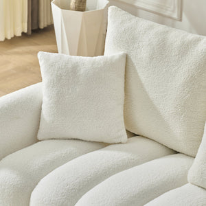 English Elm 80.7 Inch Plush Teddy Velvet 3 Seat Sofa Solid Wood Frame with Six Included Cushions Off White W2564S00068
