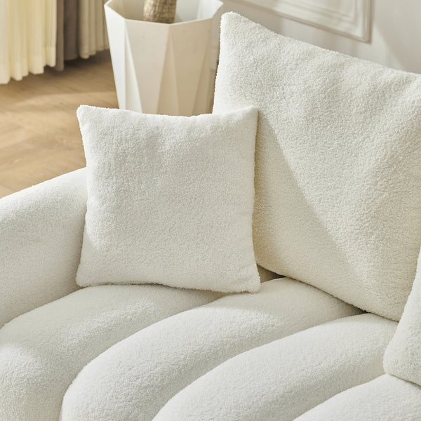 English Elm 80.7 Inch Plush Teddy Velvet 3 Seat Sofa Solid Wood Frame with Six Included Cushions Off White W2564S00068