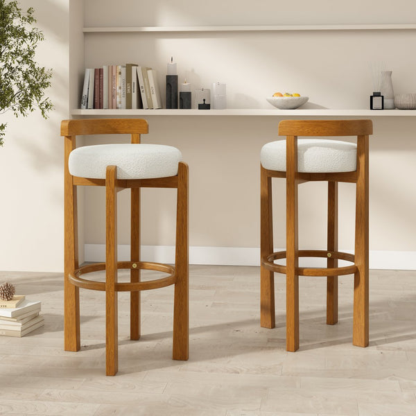English Elm Christopher Knight Home® - Elise Elegant Wooden Low Back Barstool Set of 2 with Padded Fabric Seats, Compact Durable Design Walnut,White N775P277433W