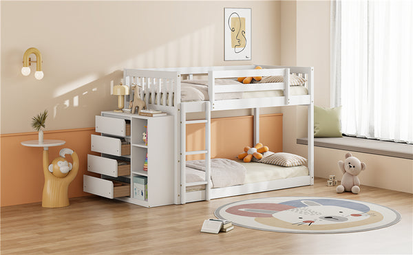 English Elm Twin Over Bunk Bed with Four Storage Drawers Open Shelving Kids Bedroom White LT000167AAK-1