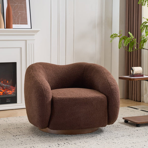 English Elm Wooden Bentwood Base Bouclé Barrel Swivel Chair for Living Room Reading Nook N776P359106D