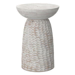 English Elm Boyd Hand-carved Solid Mango Wood Accent Table with White Finish for Modern Living White Washed B136P414661