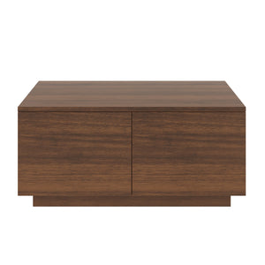 English Elm 33.25" Square Storage Coffee Table Four Drawer Matte Mdf Living Room Centerpiece Walnut N735P422508D