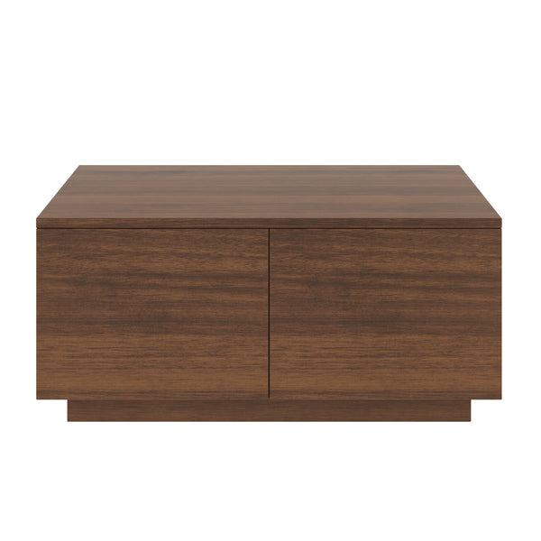 English Elm 33.25" Square Storage Coffee Table Four Drawer Matte Mdf Living Room Centerpiece Walnut N735P422508D