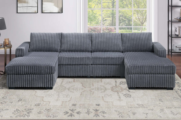 English Elm Black Jumbo Corduroy U-shaped Sectional Sofa Seats Four with Dual Chaise Lounge Dark Gray B011S02220