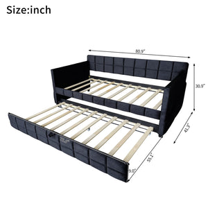 English Elm Modern Velvet Twin Daybed with Pull Out Trundle and Built in Armrest Storage Pockets Black SF000200AAB