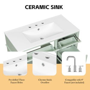 English Elm 36-Inch Modern Bathroom Vanity With Ceramic Sink, Adjustable Shelves, Flip Drawers & Metal Handles N725P350849F