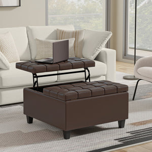 English Elm Harrison Square Lift-top Storage Ottoman in Vegan Leather for Compact Living Rooms Brown B136P254715