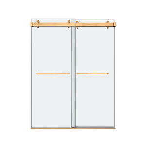 English Elm 68'' Frameless Double Sliding Shower Door Tempered Glass Brushed Gold Spa Bath B133P156473